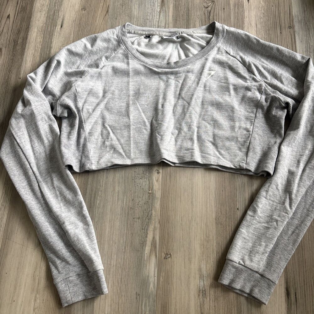 Gymshark Gray Cropped Workout Sweatshirt Cotton Crewneck Size Medium